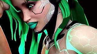 Sexy Green Robotic Sex Doll Fucked in a BDSM Sex Show