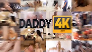 Daddy4k. excited grandpa makes stir on son's girlfriend while man is in douche