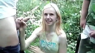 Skinny Young Girl outdoors with strangers