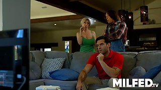 Naughty MILF Dee Williams & Trey haze sneakily bang the young man's big cock