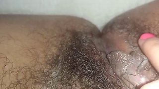 Wet orgasmic pussy, cum in throat, hairy pussy cums with huge clit