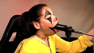 Naughty Clown Fucks Her Throat with a Fuck Machine