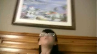 Hot geek sexy bitch plays around with a plastic fake cock in her room