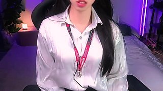 Whorey assistant femboy edging, using a brain hack to have numerous jizz shots, and drinking it all