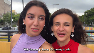 Slutty Neighbors Ask for Cum on Their Cute Faces for Public Cumwalk