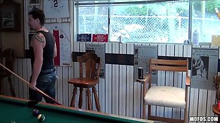 Gang of chicks turn a game of pool into a fucking orgy