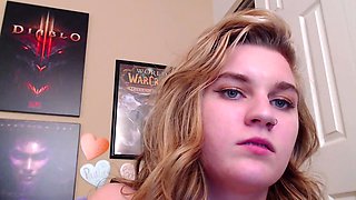 Close up with teen blonde sex doll rubbing her cunt