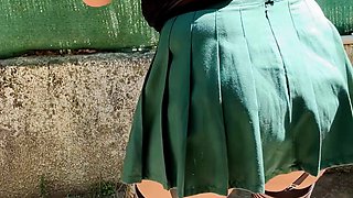 Green Mini Skirt with Plug and Sexy Shoes