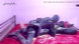 Sticky Latex Sex with Gloomy Babe - Messy Blowjob, Fingering & Cum in Mouth