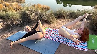 Outdoor Yoga Lesson: MILF Teacher and Her Young Student