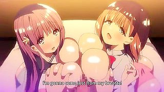 Threesome with my sister, I get sandwiched between two big tits and cum inside them.