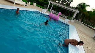 Brunette and Blonde Teens in a Wild Foursome Adventure