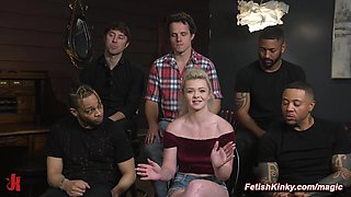 Cheating blonde gets five dicks