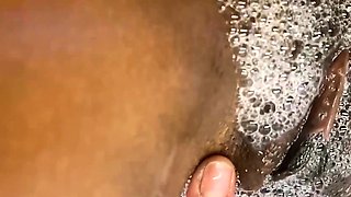 Chocolaty petite ebony MILF masturbates