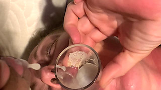 Collecting SPERM late night, in shot glass swallow
