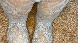 Sexy ass and legs in white thong and stocking