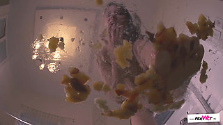 Fruit smoothie, Gina Gerson crushing fruit with her pussy and feet