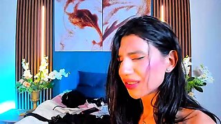 Hot busty masturbating shemale toys her ass