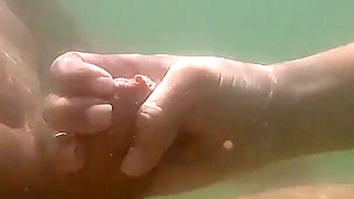 We Got Caught! My Teacher Handjobs My Cock Underwater on Nude Beach Public Sex