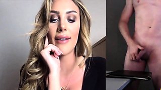 Blonde CFNM babe watch guy jerking cock