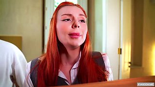 Hot Teacher Eva Soda Fucks Naughty Student in Library - Teen Redhead in School Uniform