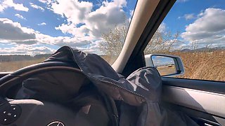 Public Handjob - Big Cock Cums in Car with Babe
