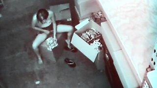 Stock room slut masturbating