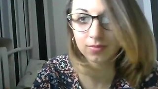 Beautiful girl with glasses easily fist her pussy