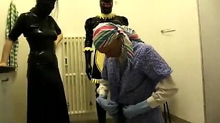 Femdom fetish mistresses fuck bdsm loser with strapon