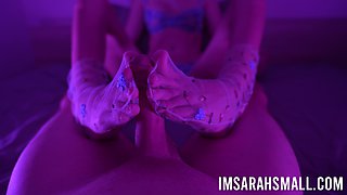 Step Sister Footjob in Sheer Floral Socks