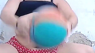 Big Boob Latina Playing with a Basketball