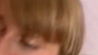 Blue-eyed doll licking balls and drinking her lover's jizz