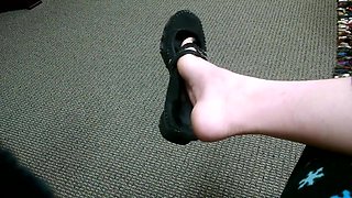 Public Shoe Play at the Doctor's Office in Black Flats Sandals Sexy Feet