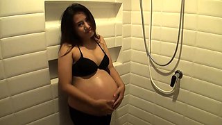 Huge belly pregnant Thai MILF POV fuck