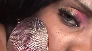 Two ebony sluts playing with pink toys