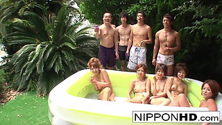 A bunch of Japanese bikini babes have a wrestling match!