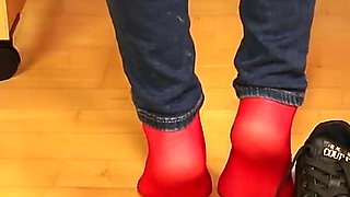 Red Stockings, Sneakers & Dangling Tease