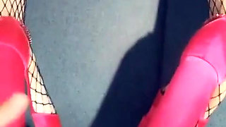 Red Shoejob High Heels Cum on Shoes and Handjob with Feet