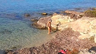 Omg!!! Crazy Hairy MILF Goes Naked Swimming on Lonely Beach