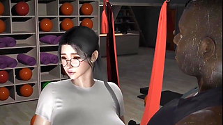 3D animation Office girl and black cock at gym