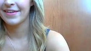 Pale blonde teen in black lingerie masturbates in bedroom