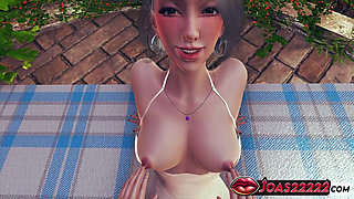 3D Hentai Animation Featuring Hot Asian Girl in White Dress - Backyard Tits Massage, Intense Piledriver Fingering, Pussy Licking
