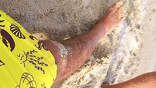 Hot Hairy MILF Pees on Guy at the Beach and Gets Her Asshole Pissed