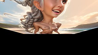 Beautiful Big Breasted Nude Elf Girl in the Beach