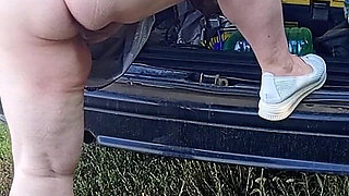 Stepmom Squirts Several Times in a Row Near the Car