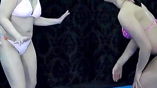 Two Naugty Chicks Wresteling and Pleasing Their Belly Buttons