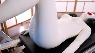 White latex doll gets her physical workout session with