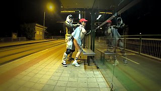 Really Risky Sex at a Bus Stop with a Young Stepsis That Ends with an Orgasm and a Cumshot