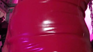 Dominatrix Eva Latex Fetish Femdom Mistress Red Rubber Solo Stockings Big Ass MILF Sexy Hot Heels Panties BDSM