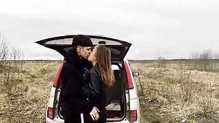 real teen couple fucks on the backseat of their car
